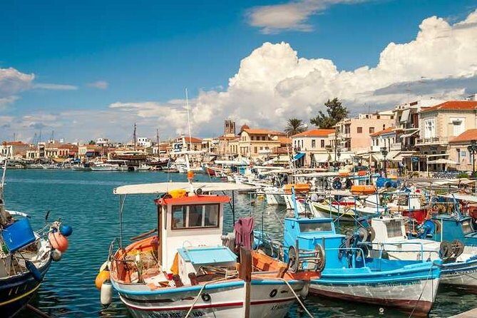 Hydra-Poros-Aegina Islands One Day Cruise With Live Music Dancing & Buffet Lunch - Aegina waterfront: pistachios, sandy beach time, and temple-of-Afea curiosity